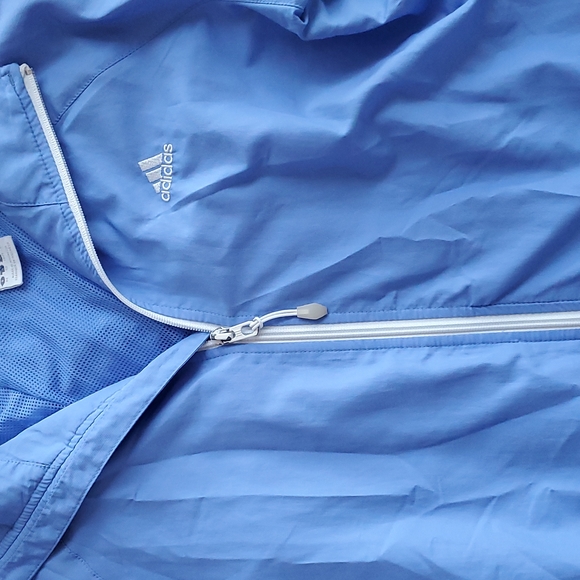 Adidas Baby Blue and White Light Weight Full Zipper Windbreaker Jacket Size L - Picture 4 of 7